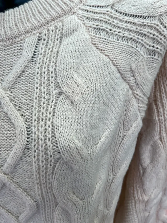Pull torsadé beige crème  maille épaisse col rond confort 2XL - photo numéro 4