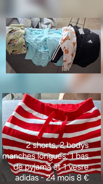 2 shorts, 2 bodys, 1 bas pyjama et 1 veste 24 mois