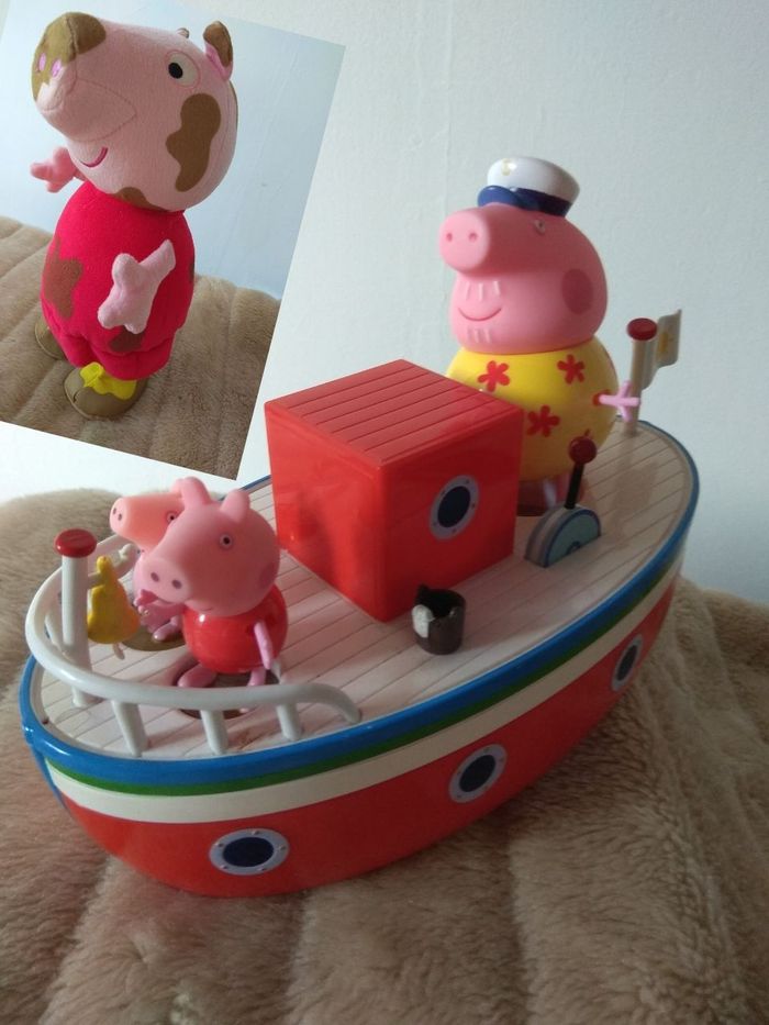 Jouet Peppa Pig bateau & figurines +Peluches tissu lavable