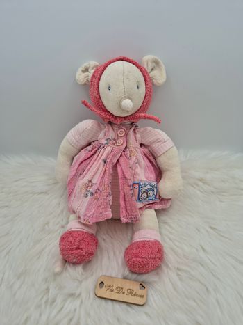 Peluche souris Moulin Roty Lila et Patachon robe rose