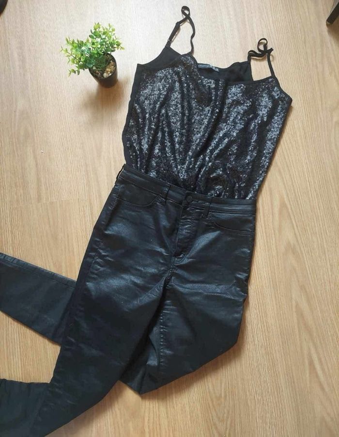 Débardeur bretelles bi matière sequins noirs Atmosphère  T40 neuf 🪩 - photo numéro 3