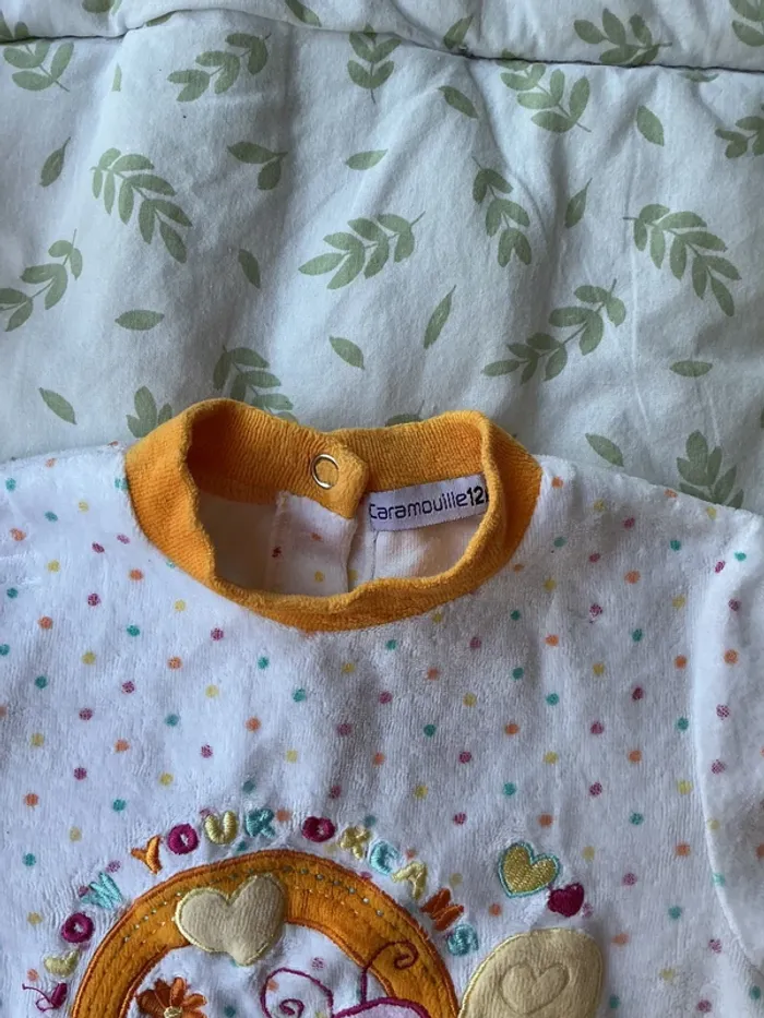 pyjama grenouillère en velours blanc à pois multicolore caramouille 12 mois - photo numéro 4