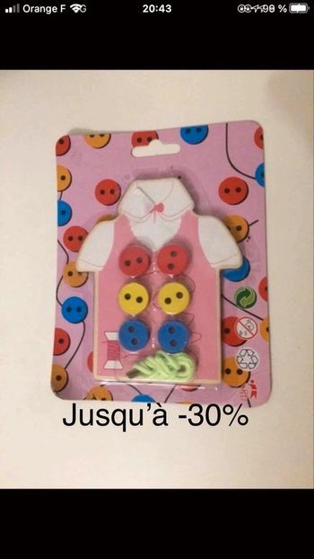 Enfilage bouton bois fils geste quotidien motricité fine jeux jouet activé couture educatif maternel