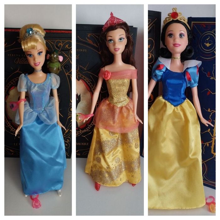 3 Poupées Blanche-Neige Cendrillon Gus Gus Mattel Belle Sparkling Princess 2011 Belle à paillettes Mattel