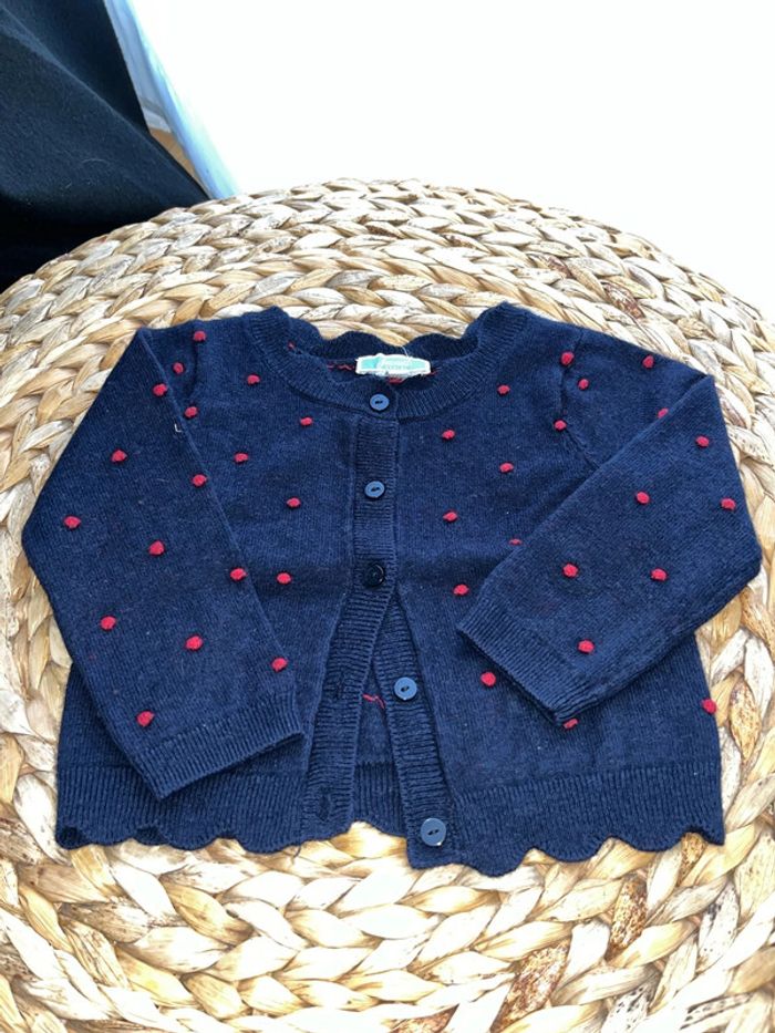 Gilet bleu marine pois rouges Jacadi 12 mois 74cm - photo numéro 5