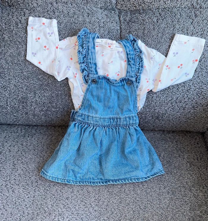 Ensemble Robe en jean + t shirt manches longues cerises Gémo