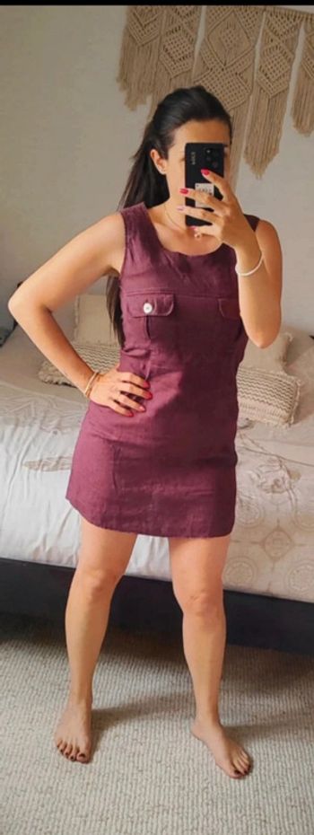 Robe d'été sans manches Tricot 40 couleur bordeaux aubergine 100% lin