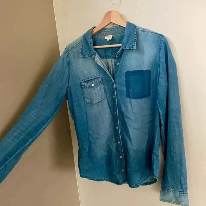 Chemise en jean femme Karl Marc John M bleu ciel délavé poches pression, surchemise casual vintage - photo numéro 2