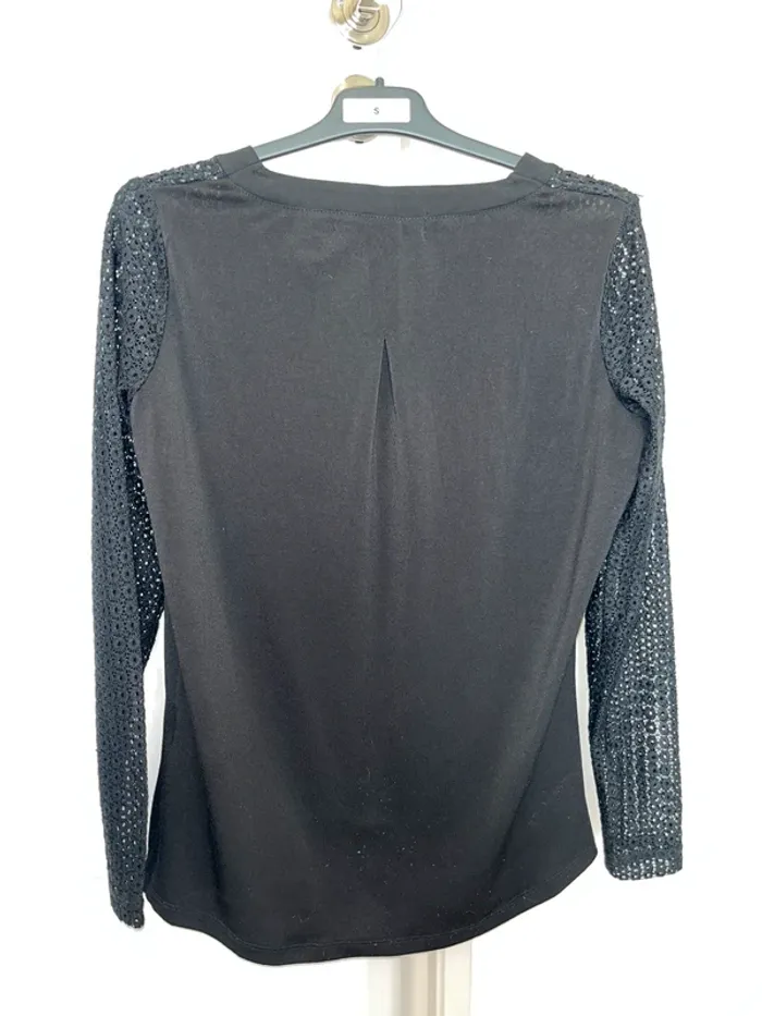 Blouse noire manche longues dentelle chic t36 - photo numéro 2