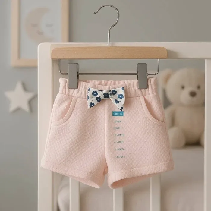 Short bébé fille rose poudré avec nœud fleuri – 3 mois – Okaïdi