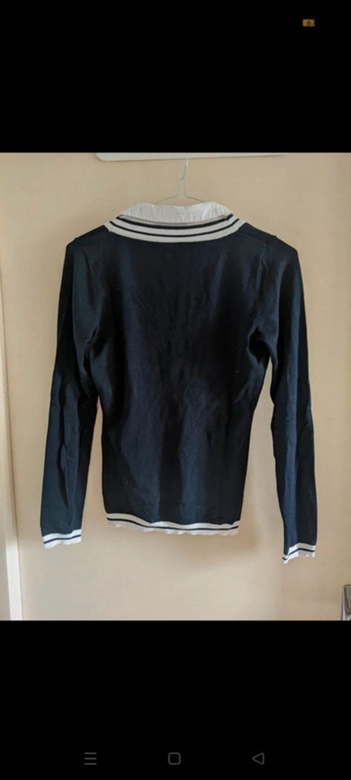 Pull col V "Morgan" bleu marine et col blanc - photo numéro 4