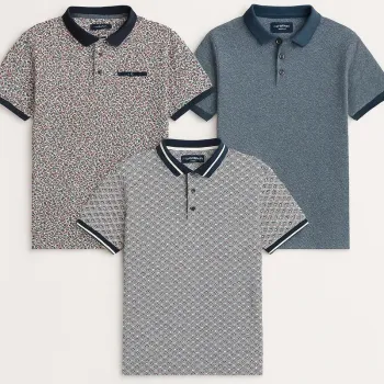 Lot de 3 polos homme AT Company Armand Thiery – Taille M – Imprimés tendance