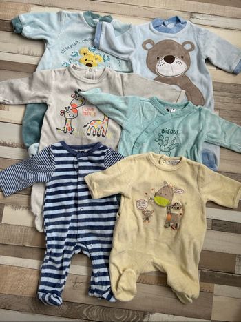 Lot de 6 pyjamas 1 pièces en velours bébé garçon 1 mois