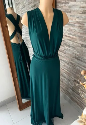 Robe longue en viscose plusieurs positions vert foncé