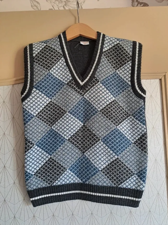 Pull sans manche bleu gris garçon deMetz 5 ans taille plus 6-ans tbe