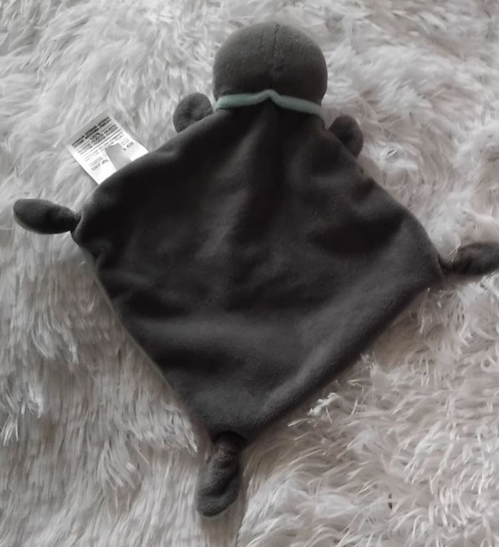 Doudou plat losange pingouin bleu et gris - Étoiles argentées- Mots d Enfants - photo numéro 2
