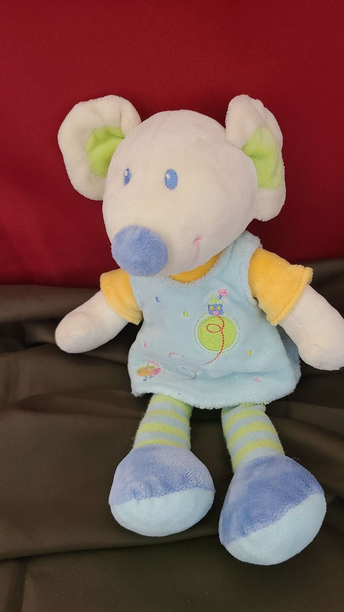 Souris MOTS D'ENFANTS doudou robe bleu - photo numéro 5