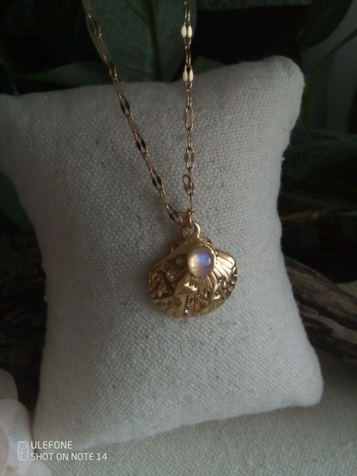 Collier coquillage zircons et pierre de lune naturelle - photo numéro 3