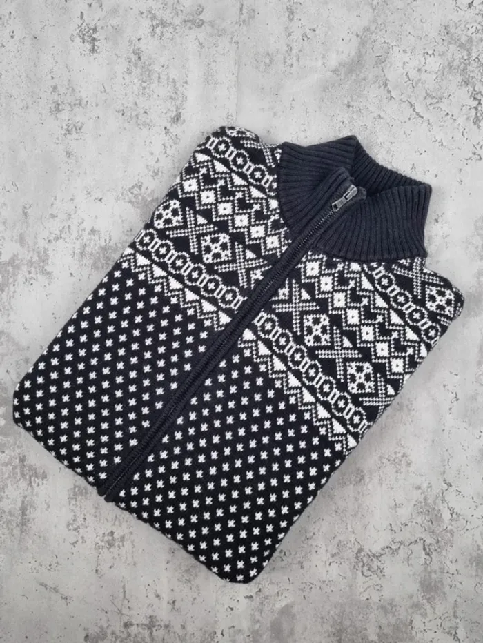 Veste zippée en maille jacquard Tommy Hilfiger – Noir & blanc – Taille XL Hommes (mesures en photos)