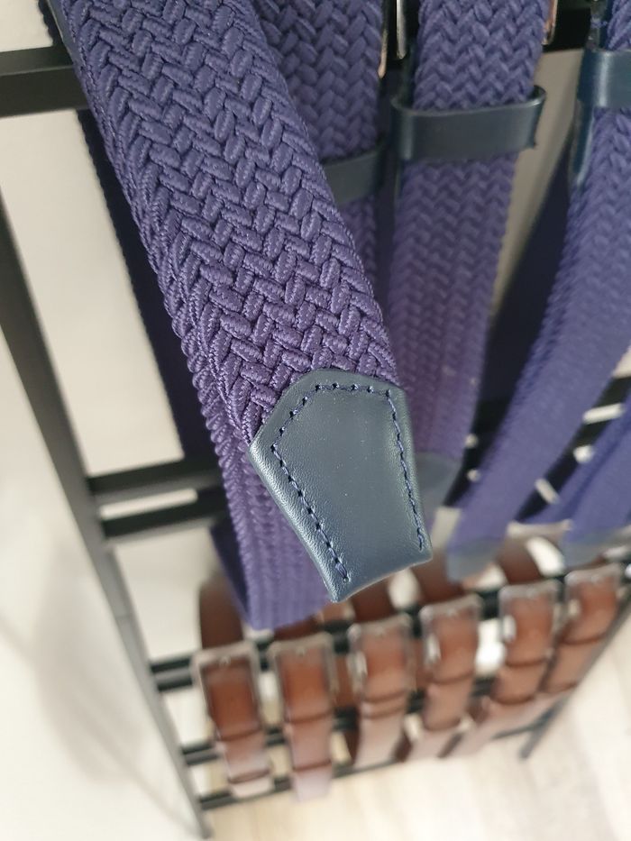 Ceinture élastique en cuir véritable bleu marine longueur 115 cm - photo numéro 3