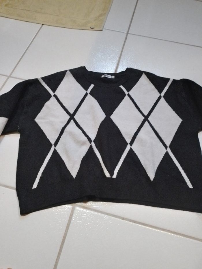 Pull fille noir et blanc à carreaux - photo numéro 2