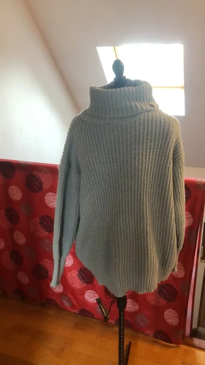 Pull col roulé en maille bleu taille l - photo numéro 2