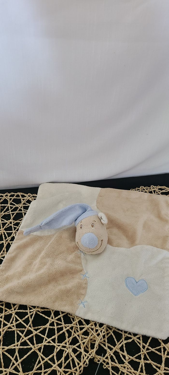 DOU KIDOU  DOUDOU HIPPOPOTAME OURS PLAT BEIGE BONNET BLEU COEUR - photo numéro 3