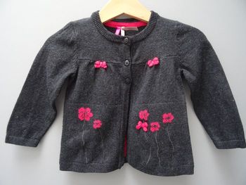 Gilet gris motifs coquelicots - 9 mois