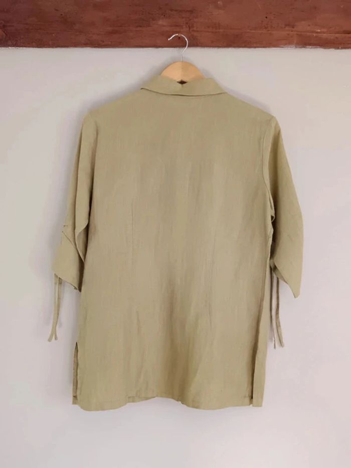 Chemise lin manches 3/4 vert amande - photo numéro 7