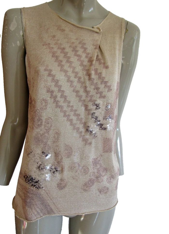 top tunique couleur beige avec fils dorés brillants marque manila grace taille indiquée 2 = 38/40
