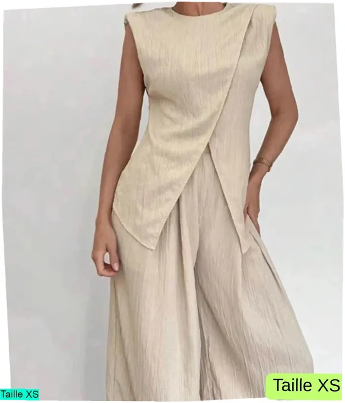 Ensemble crème plissé deux pièces – Chic minimaliste – Taille XS - photo numéro 3