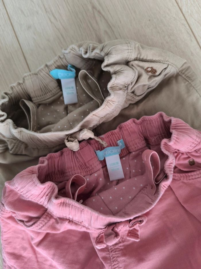Lot de 2 pantalons hiver fille velours côtelés doublés Obaïbi rose et beige - 18 mois 80cm - photo numéro 2