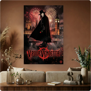 Affiche film "V pour Vendetta" poster cinéma révolution Londres déco murale A3 Sans cadre