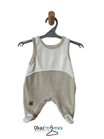 Pyjama sans manche en velours beige et blanc - taille 1 mois (54cm)