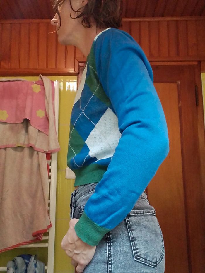 Pull femme croq top à carreaux vert et bleu Shein - photo numéro 4
