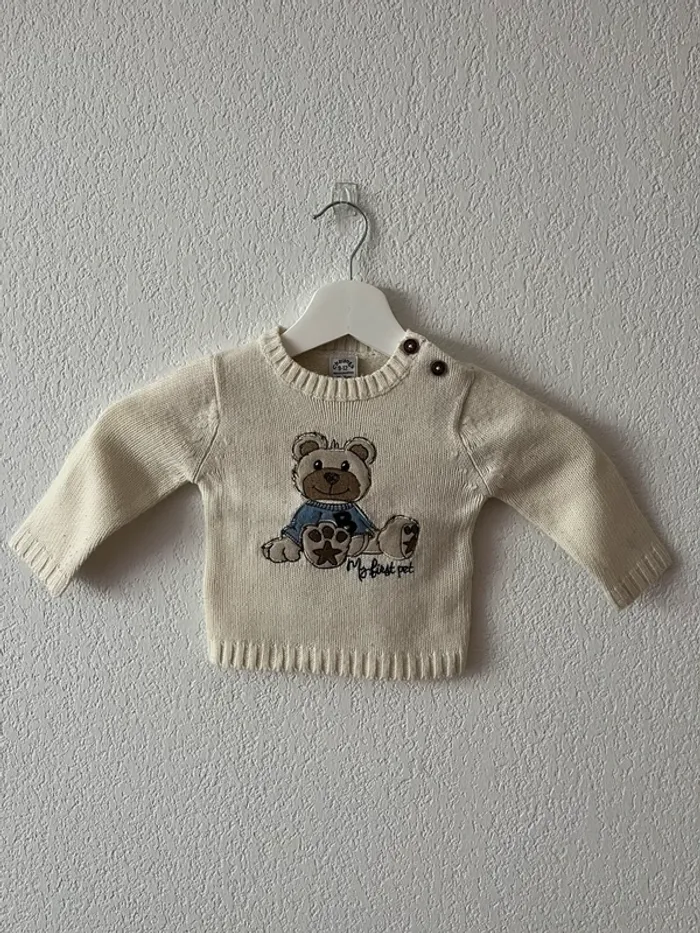 Pull Charanga bébé 9-12 mois écru motif ours