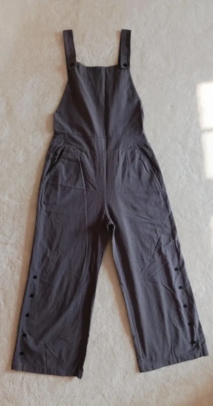 Salopette gris 100% coton jambes larges taille M légère, printemps été top qualité - photo numéro 5