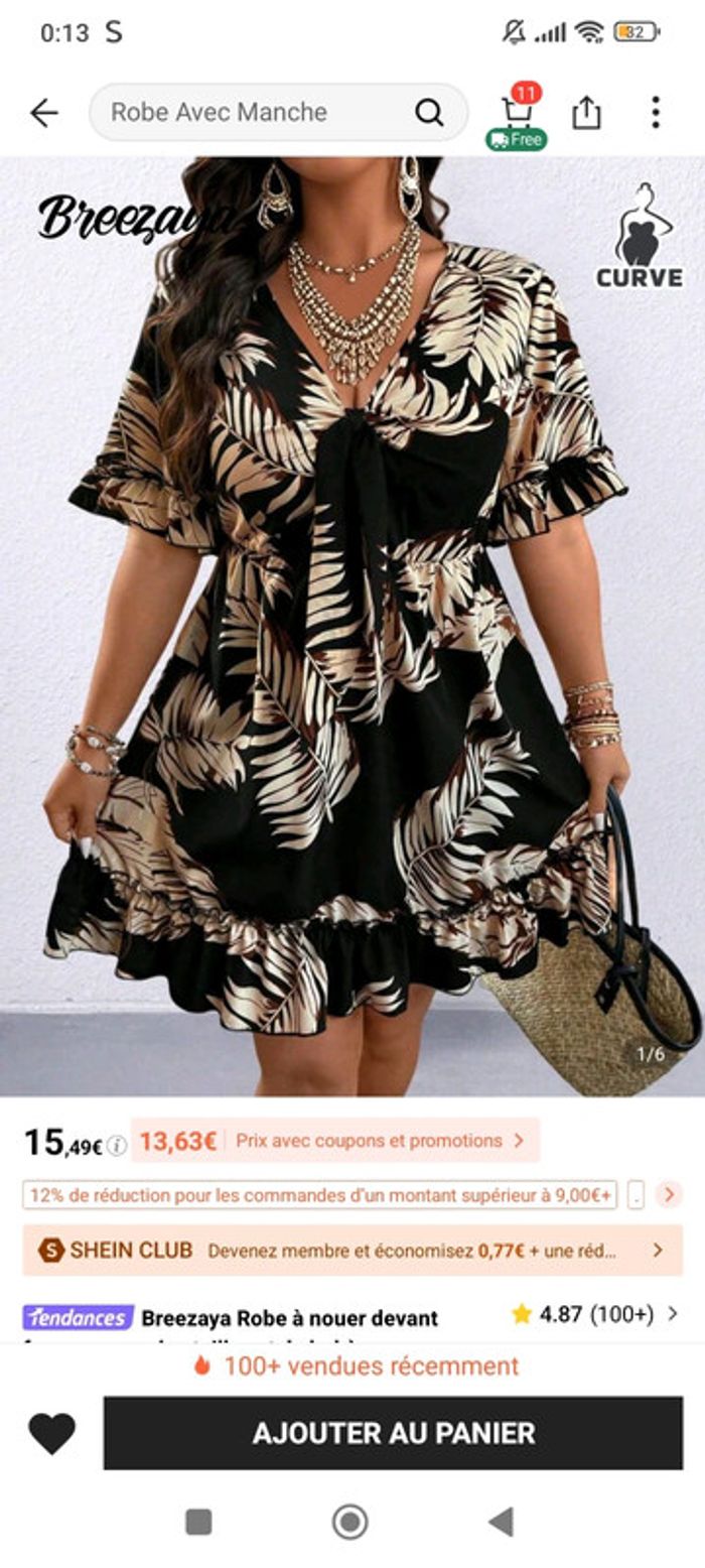 Robe a nouer devant noir feuille beige doré neuf shein - Taille XXL 44 - photo numéro 10