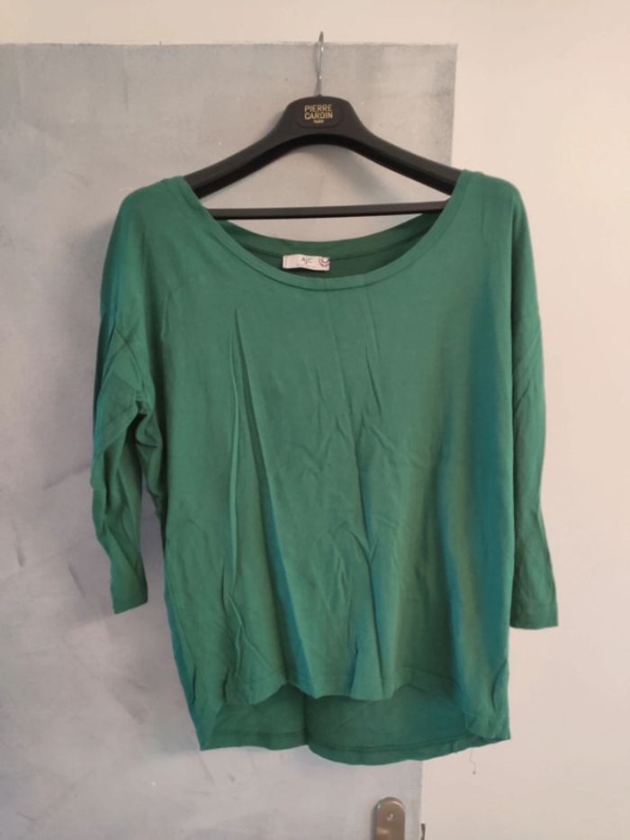 T shirt manche longue coton vert