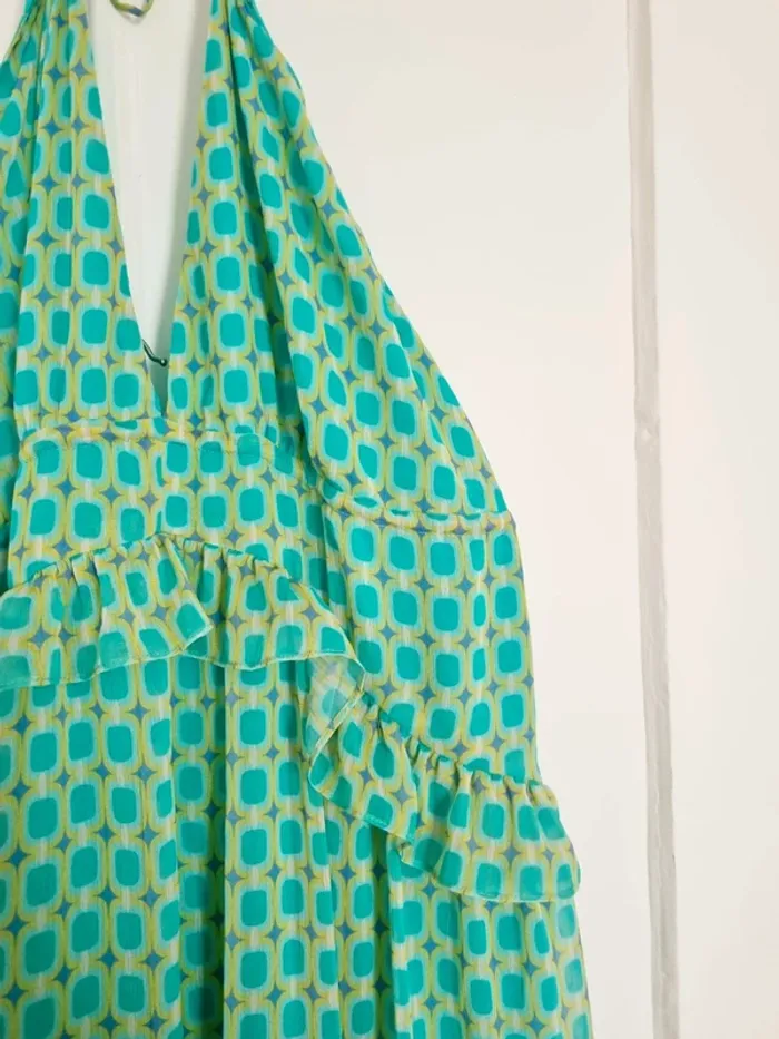 Robe longue imprimée vert bleu été 38 neuve - photo numéro 4