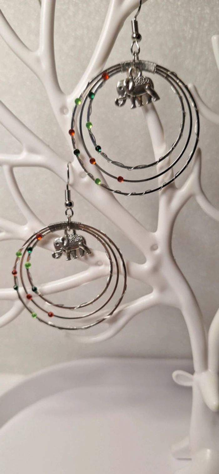 Boucles d’oreilles artisanales éléphant – style bohème - photo numéro 5