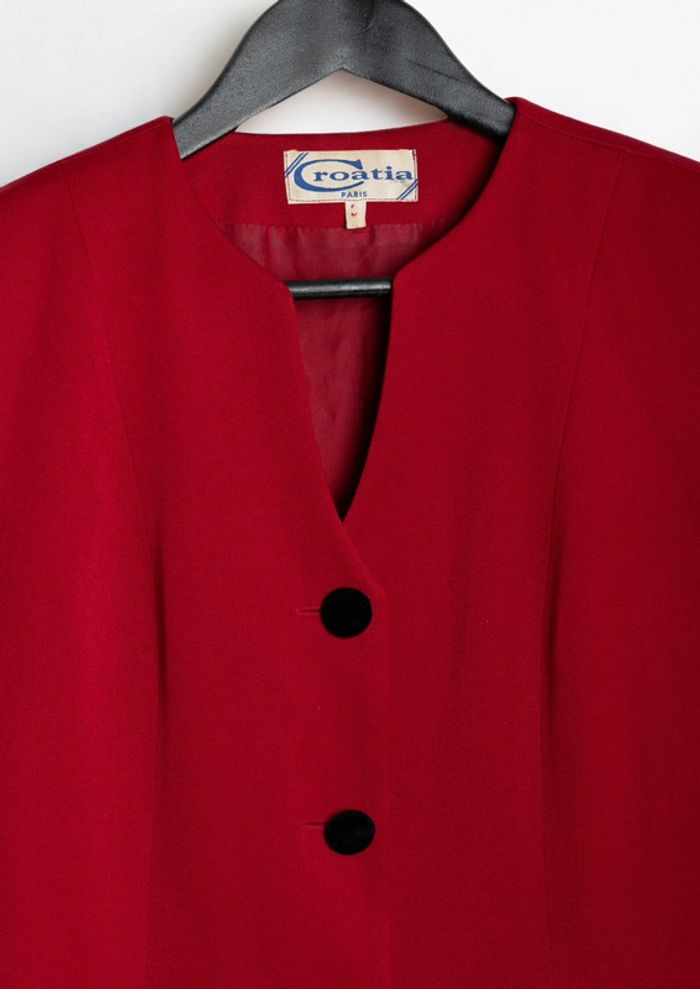 Veste tailleur rouge et noire bi matière • Red and black two-tone blazer Taille M - photo numéro 3