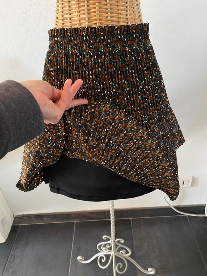 Jupe Promod plissée marron noire crème et bleu à volants taille 38 - photo numéro 6