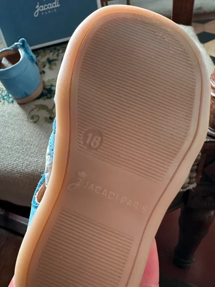 NEUF Chaussures sandales cuir Jacadi bleu ciel clair garçon 18 bébé Caramel - photo numéro 6