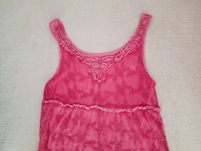 Robe à bretelles Mini Molly 8 ans en dentelle rose fuschia - photo numéro 2
