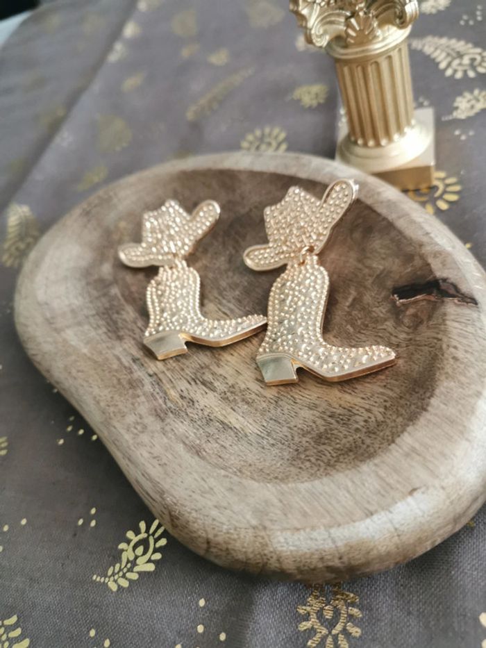 Boucles d'oreilles bottes chapeau style cowboy country - photo numéro 2