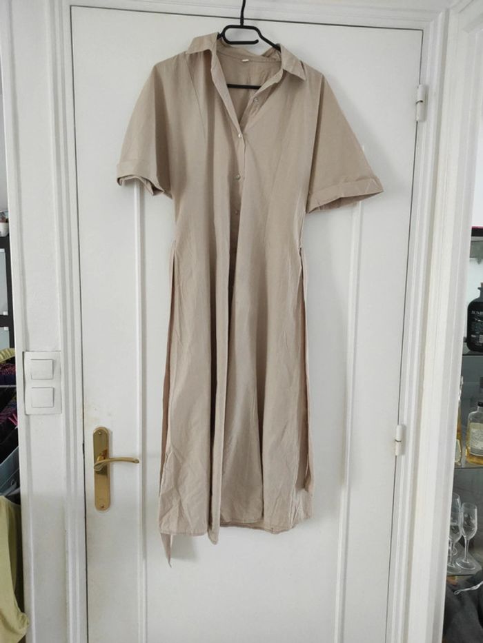 Longue robe chemise beige 100% coton shein