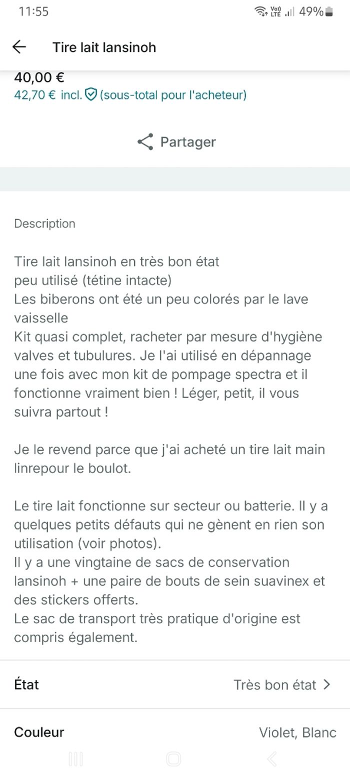 Tire lait double pompage lansinoh très bon état - photo numéro 10
