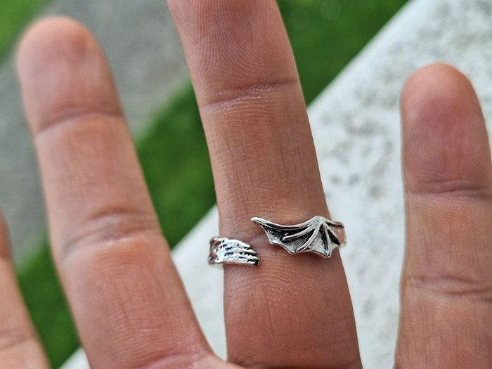 Bague Ouverte Argentée motif ailles demon et ange goth en acier inoxydable Bague design Ajustable - photo numéro 5