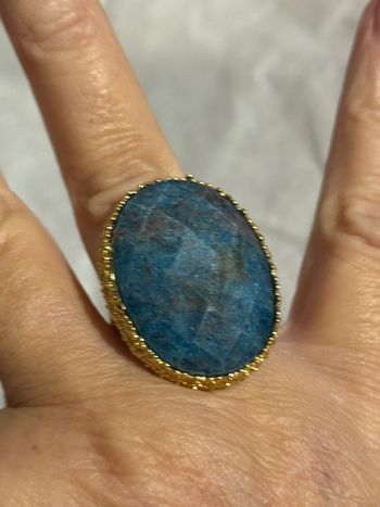 Grosse bague HABAHA Paris acier inoxydable or apatite ceritable réglable 